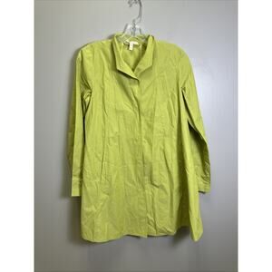 EILEEN‎ FISHER Rain Jacket Womens PP Chartreuse Snap Front Organic Cotton Nylon